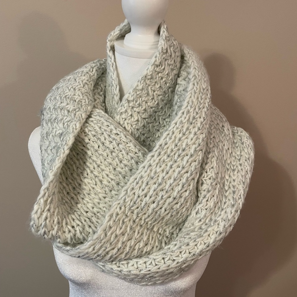 LOFT Soft Knit Scarf in Cream and Silver